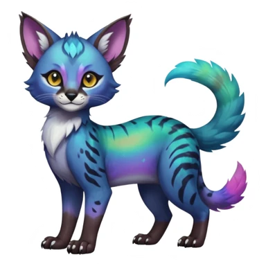 Colorful dark tropical iridescent nebulae exotic cute cool beautiful shiny beautiful fantasy-caracal-civet-genet-sergal-vernid-Gryphon-Cacomistle-Trico-oncilla-animal-Fakémon-hybrid-fursona (full body) sticker