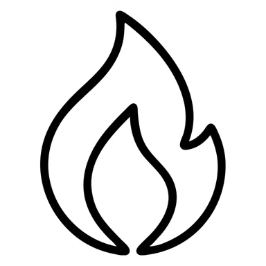 abstract flame shape, bold black outline, geometric style sticker