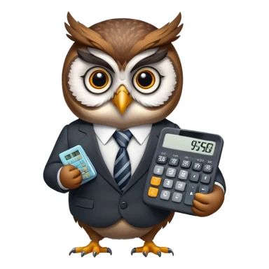 Twilio owl wearing finance outfit with business suit and tie, holding calculator sticker