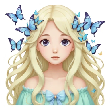 gorgeous anime pastel lady with butterflies and beautiful hair fairycore cottagecore sticker