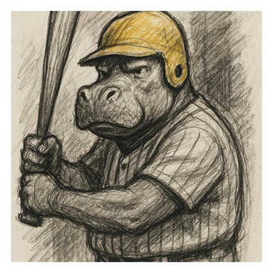 hippo holding a baseball bat, wearing a yellow helmet, pinstripes outfit sticker
