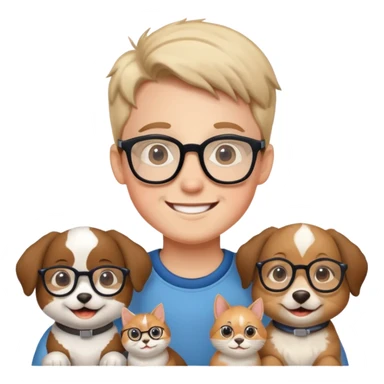 happy boy with glasses and pets sticker