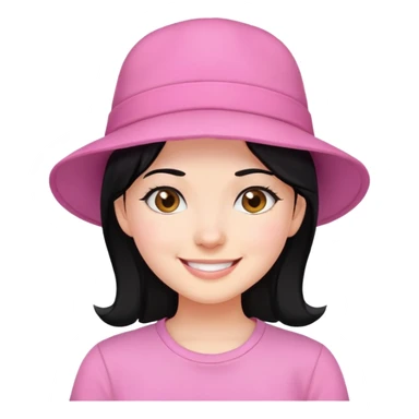 girl with black hair, wear hat, smile, pink shirt sticker