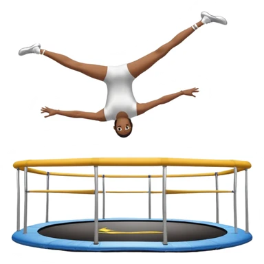 An athletic person soaring high above a trampoline, executing an acrobatic flip with perfect form. The scene captures motion and energy, with a dynamic pose, stretched limbs, and a focused expression. The background suggests a professional trampoline arena with safety padding. sticker