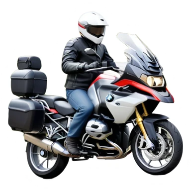 BMW RT1200 touring motorcycle with rider on winding mountain road sticker