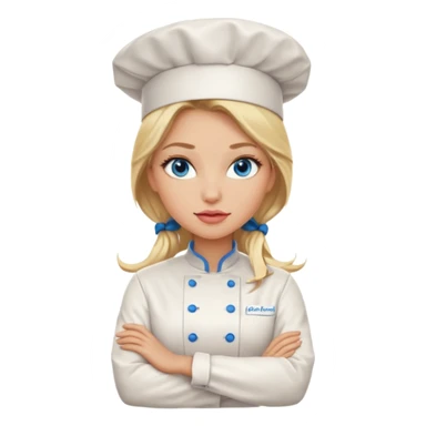 Beautiful, sexy,  long blonde hair, blue eyed, full lips female chefarms folded  sticker