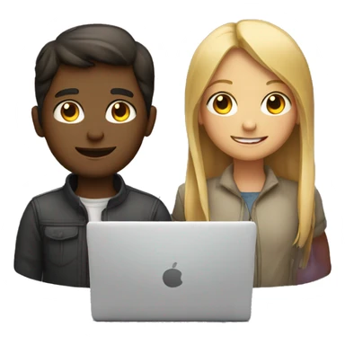 Girl and boy laptop with light above head sticker