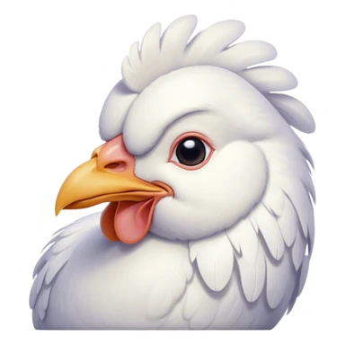 Meme-Worthy Cute Sleeping White Chicken Portrait Emoji, Head resting peacefully with a contented smile, showcasing a delightfully compact build and a luxuriously soft white plumage, eyes shut in a serene, restful nap, Simplified yet hilariously adorable features, highly detailed, glowing with a soft, drowsy light, high shine, relaxed and utterly lovable, stylized with an air of playful laziness, bright and heartwarming, soft glowing outline, capturing the essence of a comically sleepy chicken, so meme-worthy it feels like it could instantly become the next viral sensation of adorable slumber! sticker