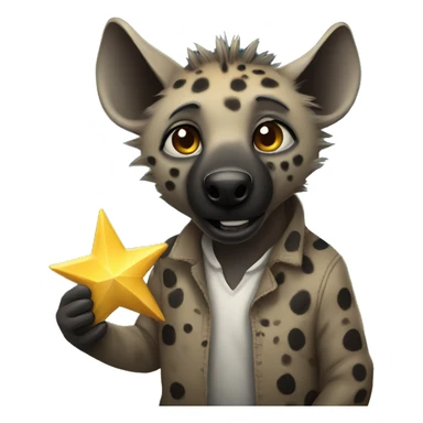 a hyena holding a star sticker