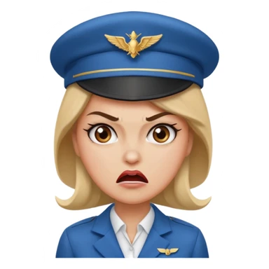 сгенерируй фото женщину с шапкой стюардессы и злая sticker