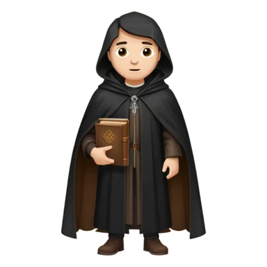 A wandering philosopher in a long black cloak with a book full height sticker