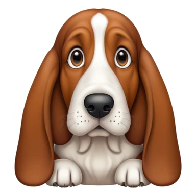 Solid brown basset hound with black snout sticker