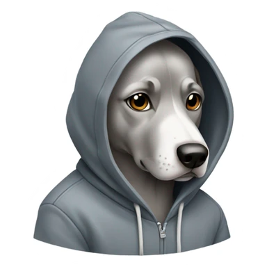 Grey dog wearing a hoodie sticker