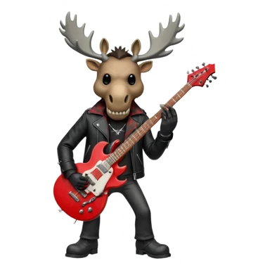 A evil moose headed man with a red electric guitar. The guitar should be pointing directly in the air. And the moose man should look evil and intimidating. match the style of your bleeding skull art , it needs to be much "less cartoonist looking". sticker