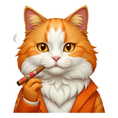 fluffy white and orange cat smoking a cigar sticker