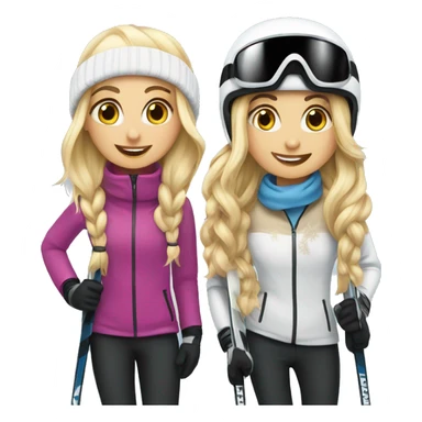 blonde and brunette skiing girls sticker