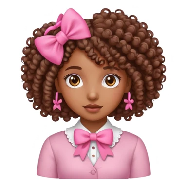 Brown skin girl with curly hair and a pink bow sticker