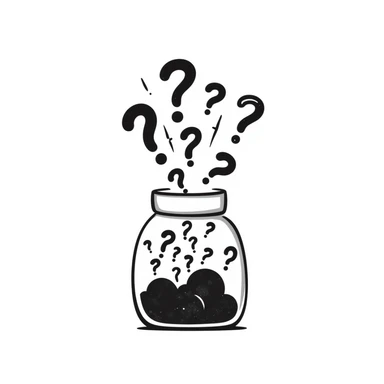 glass jar filled with question marks, hand-drawn doodle style sticker