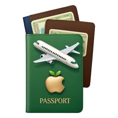 passport with airplane tickets sticking out, Apple emoji style, colors #173e12 and #c1a793, no text, simple shapes, minimalist sticker