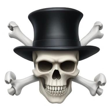 A skull face wearing a black hat with 2 bones in both hands of the skull. sticker