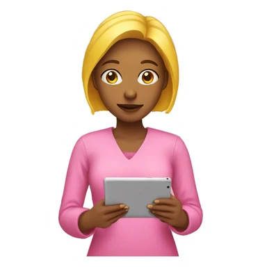 yellow woman wearing pink holding ipad sticker