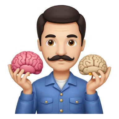 mustachioed man with dark hair holding a brain as an emoji different mustache  sticker