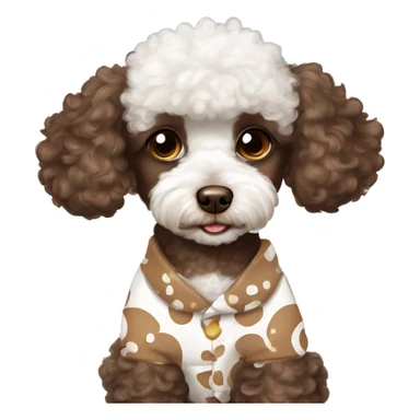Chocolate brown and white toy poodle wearing pajamas sticker