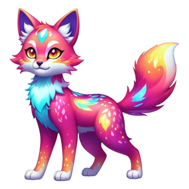 Vibrant multicolored neon-colored Falvie-Fionbri-creature-sparkle-feline-fursona, full body sticker