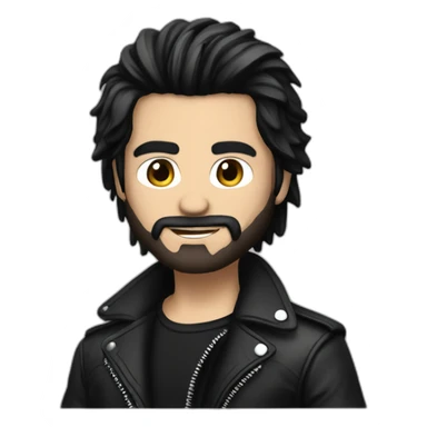 Handsome Boy rocker with Black and straight hair lether jacket short beard sticker