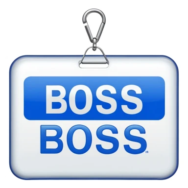 Id badge that has the letters “boss” on it sticker
