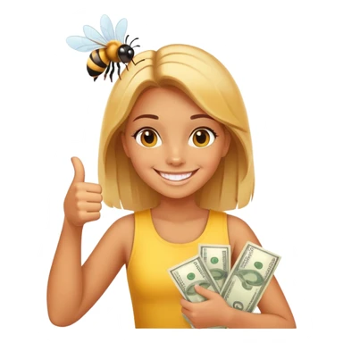 Girl ￼Bee with money shows thumbs up sticker