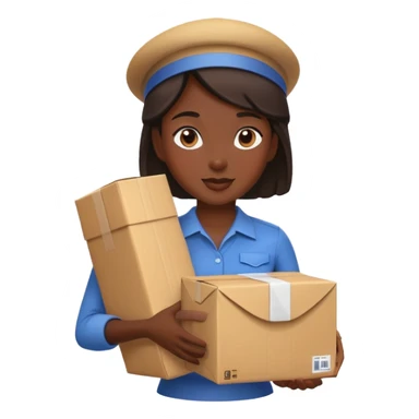 mujer de piel morena entregando un paquete sticker