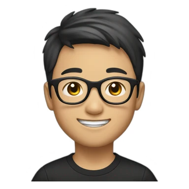 The young Chinese boy smiled with short hair, black-rimmed glasses and a black T-shirt. sticker
