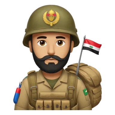 A tired and sad, swarthy Iraqi soldier with a beard, an Iraqi flag on his helmet, a sad expression and bags under his eyes sticker