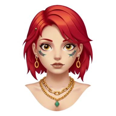 Red hair girl with tattoos on face, gold chain around neck sticker