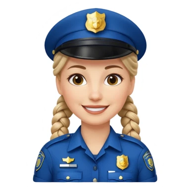 white woman, braided hair, wear police's uniform sticker