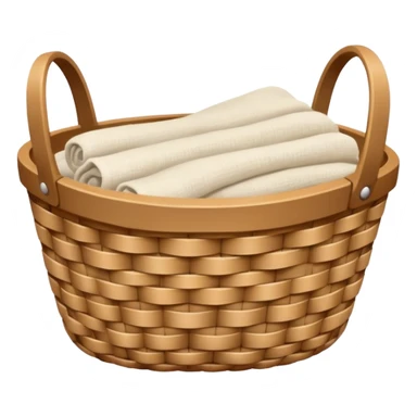 A woven light Brown basket with fresh washed linen sticker
