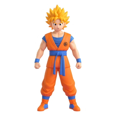 Goku, spiky hair, orange gi, 3D cartoon style sticker