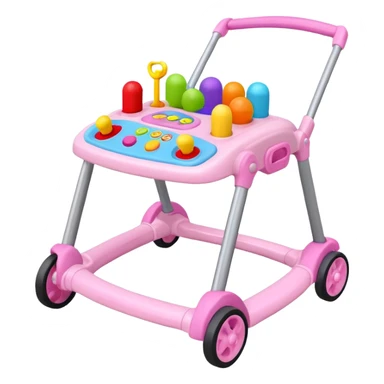 pink baby walker with toys on it sticker