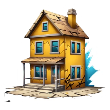 Trap house in hood with boarded windows and broken glass and graffiti on it sticker
