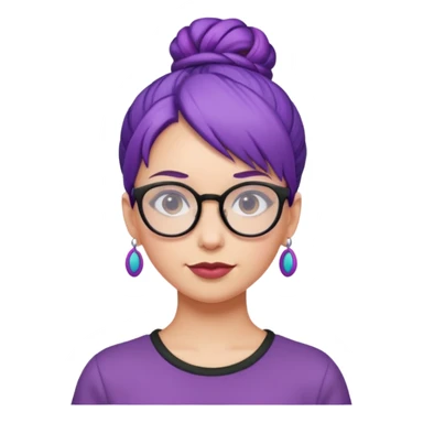 woman with purple hair bun and glasses sticker