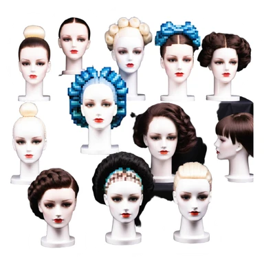 hair styling students practicing on mannequin heads sticker