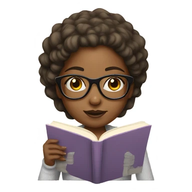 girl with glasses reading a book light skin  sticker