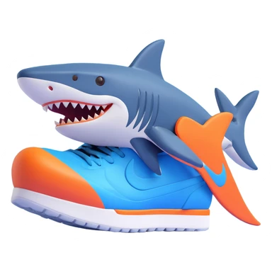 3D emoji of a blue shark with Nike shoe elements, icon style sticker