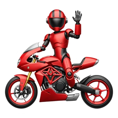 Un robot type bender de Futurama conduisant une mv Agusta 800rr dragster rouge et noir avec un casque et une combinaison de même couleur sticker