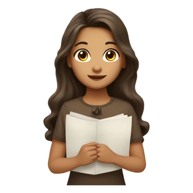 girl with olive skin, brown eyes and brown long wavy hair, an a bow holding papers sticker