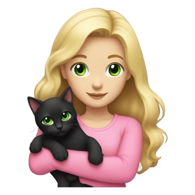 blonde girl wearing pink with green eyes holding a black cat  sticker