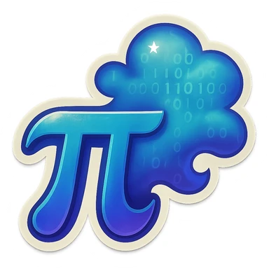  combine the π (pi) math symbol, binary code, and digital mist emerging from it. sticker