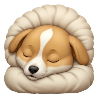Meme-Worthy Cute Sleeping Domestic Dog Portrait Emoji, Head resting peacefully with a contented smile, showcasing a delightfully cuddly build and a luxuriously soft coat, eyes gently closed in serene, restful slumber, Simplified yet hilariously adorable features, highly detailed, glowing with a soft, drowsy light, high shine, relaxed and utterly lovable, stylized with an air of playful laziness, soft glowing outline, capturing the essence of a sleeping dog that feels destined to become the next viral sensation of adorable rest! sticker