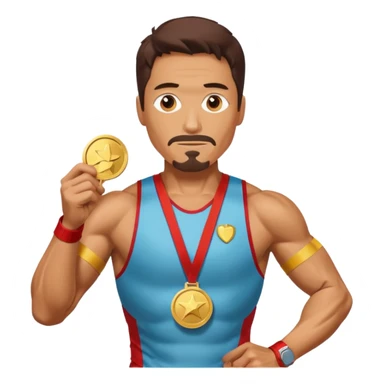 ironman picking running a marathon with gold medal sticker